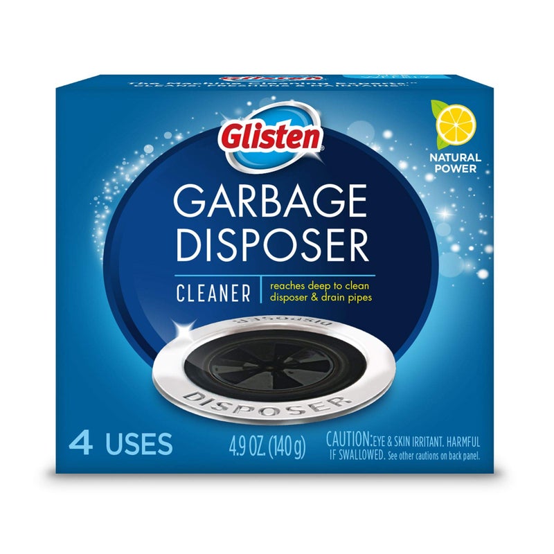 Glisten Garbage Disposal Cleaner and Odor Eliminator with Foaming Action, Removes Buildup and Cleans, Lemon Scent, 4 Uses - Image 1